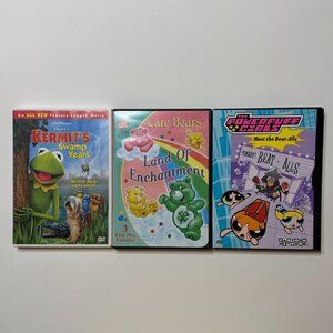 Lot of 3 Kids DVDs Care Bears, Powerpuff Girls, Kermit Muppets Movies Y2K